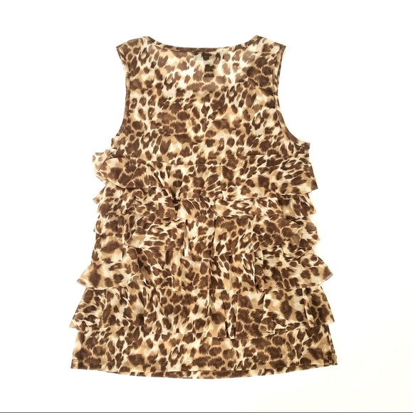 INC tan leopard print sheer ruffles tank top - Picture 2 of 4